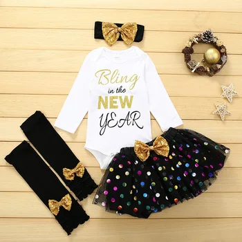 

Girls clothing sets spring autumn kids fashion tops+tutu dress+headband+legging 4pcs new years clothes for baby girls toddler