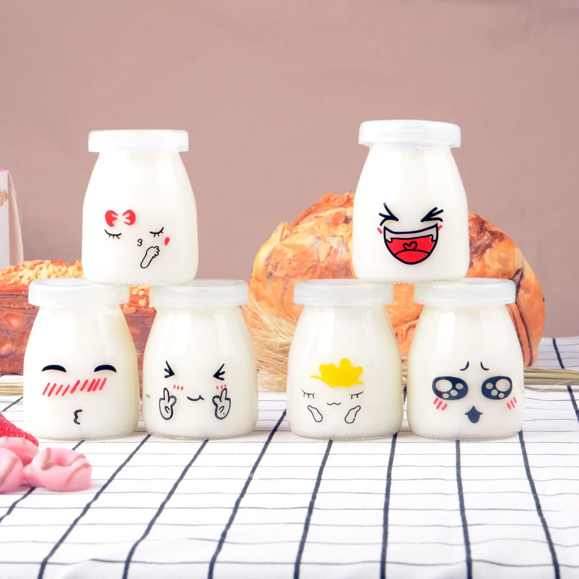 

1pcs/6pcs/8pcs 200ml Pudding Bottle Glass Bread Store Cute Heat-Resistant Yogurt Containers Milk Cup Jelly Jar For Home Shop