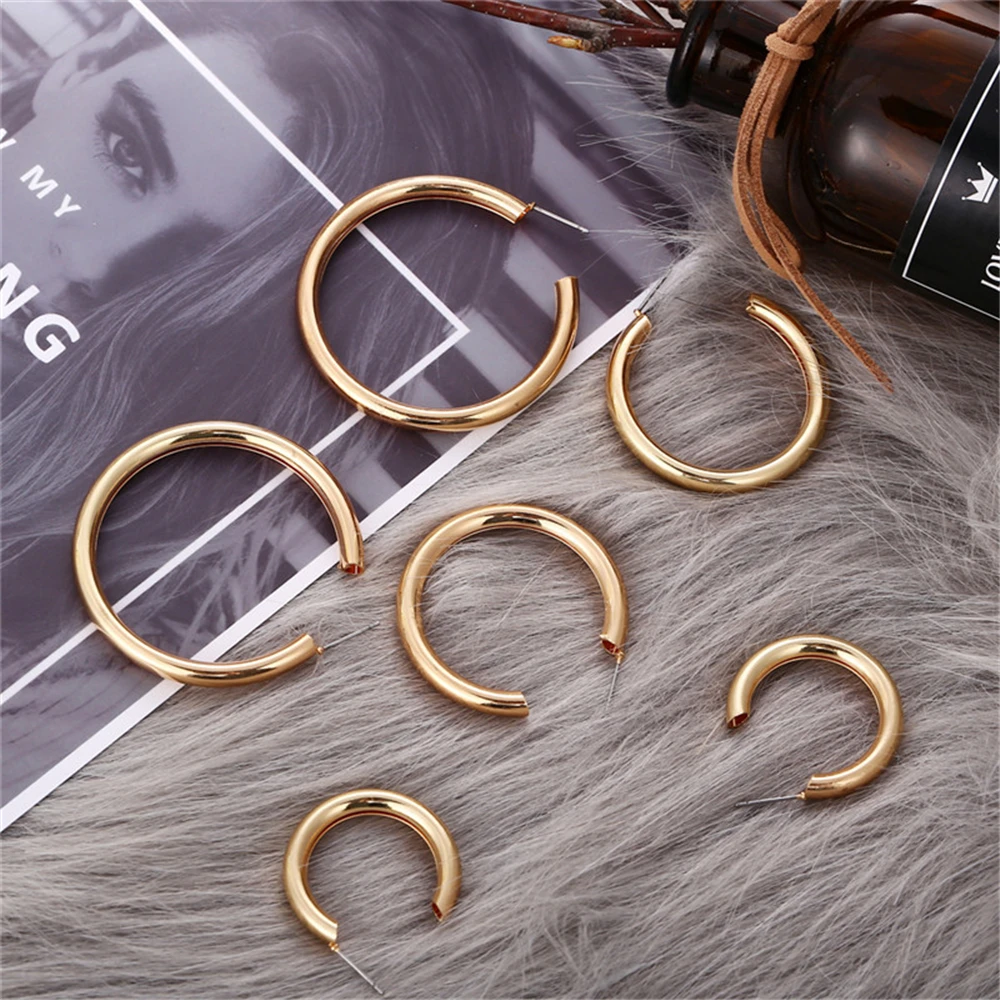 

AY New Trendy 3PCS/Set Gold Silver Big Hoop Earrings Set For Women Round Geometric Earring 2019 Fashion Jewelry