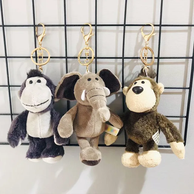 Cute Cartoon Animal Plush Keychain 13cm-15Cm Turtle Elephant Monkey Tiger Lion Hippo Raccoon Bear Rabbit Wolf Penguin Bulldog 4