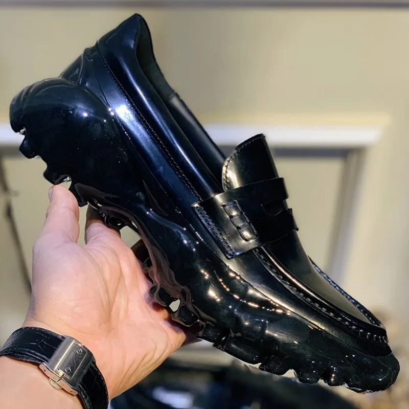 Italian Designer Mens Genuine Leather Dress Shoes Gothic Thick Platform Slip On Loafers Moccasin Gommino Wedding Formal Shoes