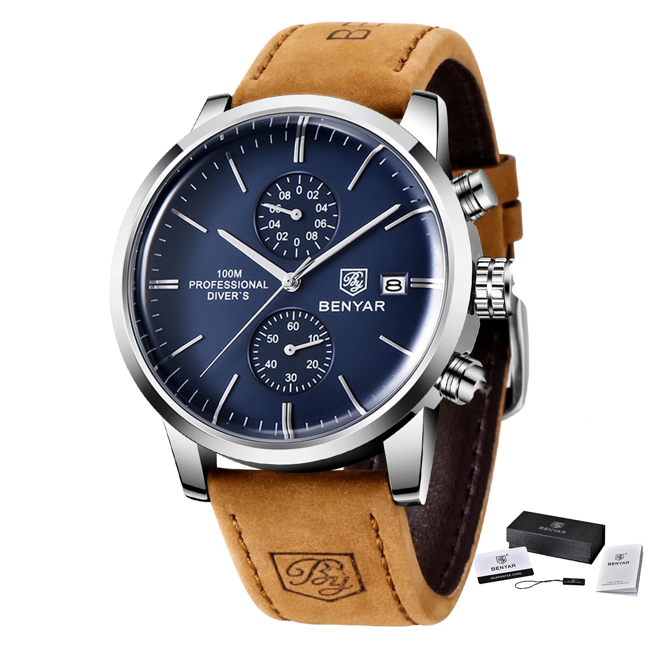 2022 New BENYAR Leather Men Quartz Wristwatches Luxury Brand 100M Waterproof Men Watch Military Sports Chronograph Watch for Men 