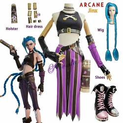 New Anime Game LOL Arcane Cosplay Costume Crit Loli Jinx The Loose Cannon Cosplay Outfit Shoes Wig Sexy Women Carnival Costume