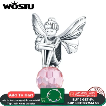 

WOSTU Flower Elf Charm 925 Sterling Silver Pink Zircon Fairy Beads Fit Original Bracelet Pendant For Women Jewelry Gift CQC1483