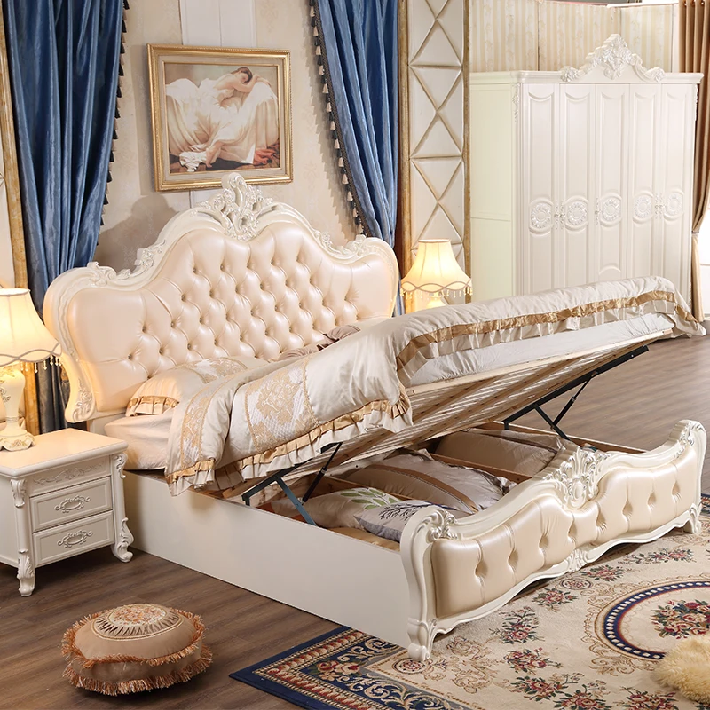 Европейская кровать из цельного дерева, двуспальная кровать 1,8 м, свадебная кровать из дуба, кожаная кровать для хранения, американская кровать для спальни