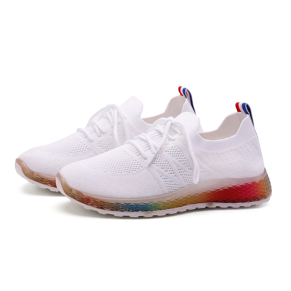 Fashion women sneakers female shoes casual ladies flats breathable mesh trainers soft lightweight rainbow bottom 208
