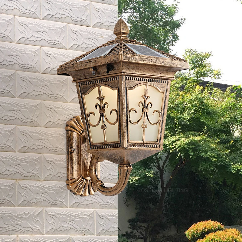 Бронзовые светодиодный солнечные Настенные светильники в стиле ретро для