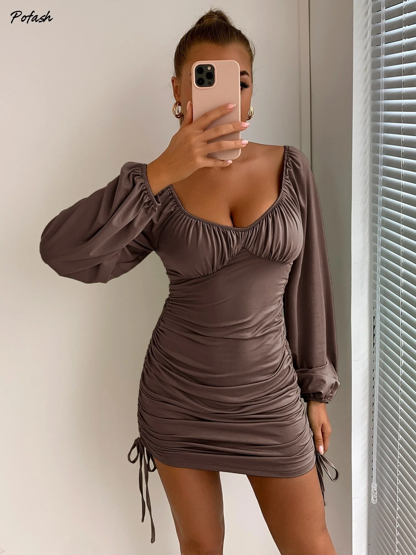 Pofash Siolid Mini Dress For Women 
