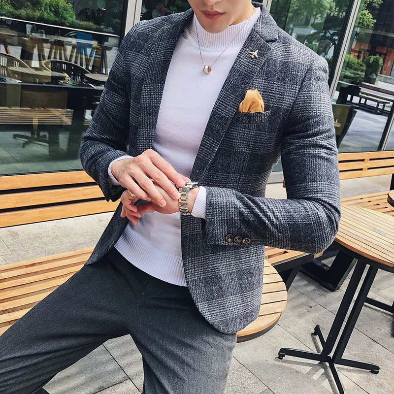 

2020 Autumn Men's Casual Suit Korean Version Of The Self-cultivation Small Suit Business Youth Handsome Plaid Trend Single Coat
