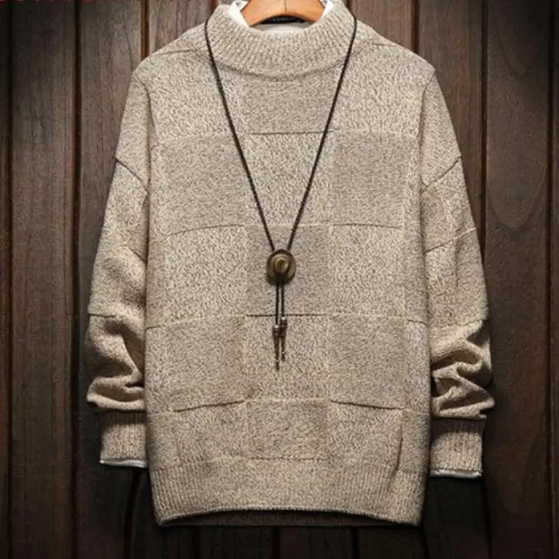 Solid Plaid Knitted Winter Pullover Men Sweater Man Thick Warm Pull Men Sweater Coat Winter Mens Sweaters Autumn