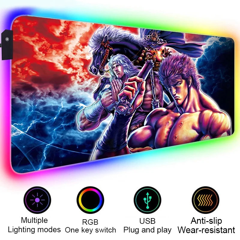 RGB Hokuto No Ken Kenshiro Mouse Pad Big Gamer PC Computer Keyboard Rubber 900x400 DeskMat Carpet Gaming accessories Mousepad