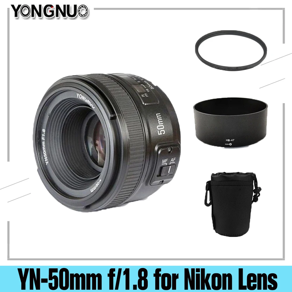 Объектив YONGNUO YN 50 мм YN50mm f/1 8 AF + бленда УФ фильтр 58 чехол комплект с автофокусом для