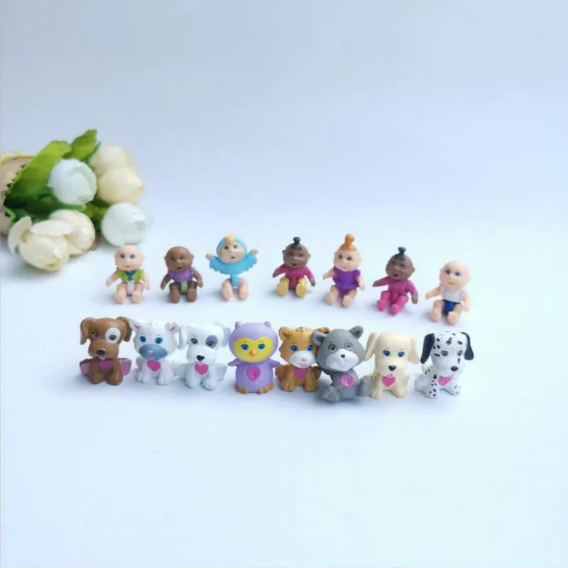 

50pcs/lot Mini animal dog pet and doll 2-3cm pvc kids toys,birthday gift for children,home decoration capsule doll