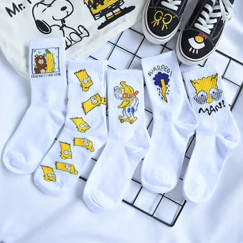 

Socks Women Men Unisex Simpsons Sesame Street Cartoon Pattern Ankle Socks Happy Woman Cotton Socks Short Streetwear Sock White