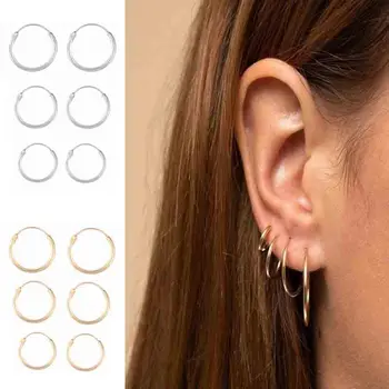 

3 Pair/Set Fashion Women Girl Simple Round Circle Small Hoop Ear Stud Earring Punk Hip-hop Earrings Jewelry 3 Size Accessory