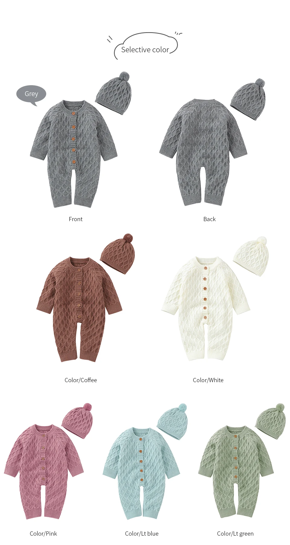Barboteuse d'automne pour nouveau-né garçon et fille, combinaison à manches longues, solide, tricotée, à capuche, vêtements doux pour enfant en bas âge