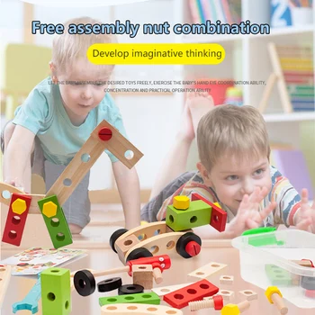 

Drilling Screw 3D Wooden Mosaic Puzzle Toys For Children Building Bricks Kids DIY Drill Set Boys Car Tractor Airplane Racing Hot