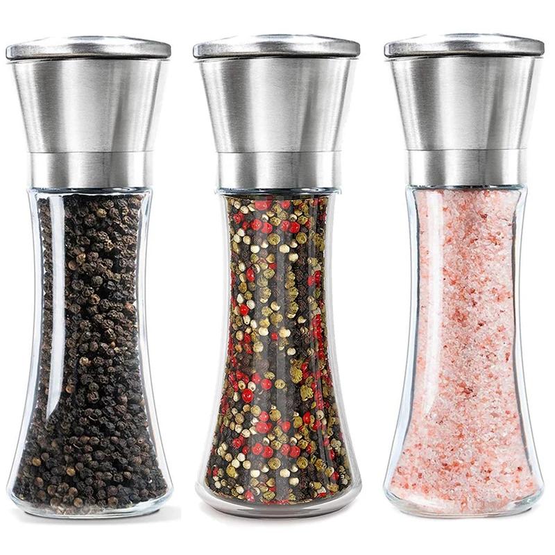 

TOP!-Salt and Pepper Grinder Set Of 3 Tall Salt and Pepper Shakers Stainless Steel Pepper Mill Shaker and Salt Grinders Mills Se