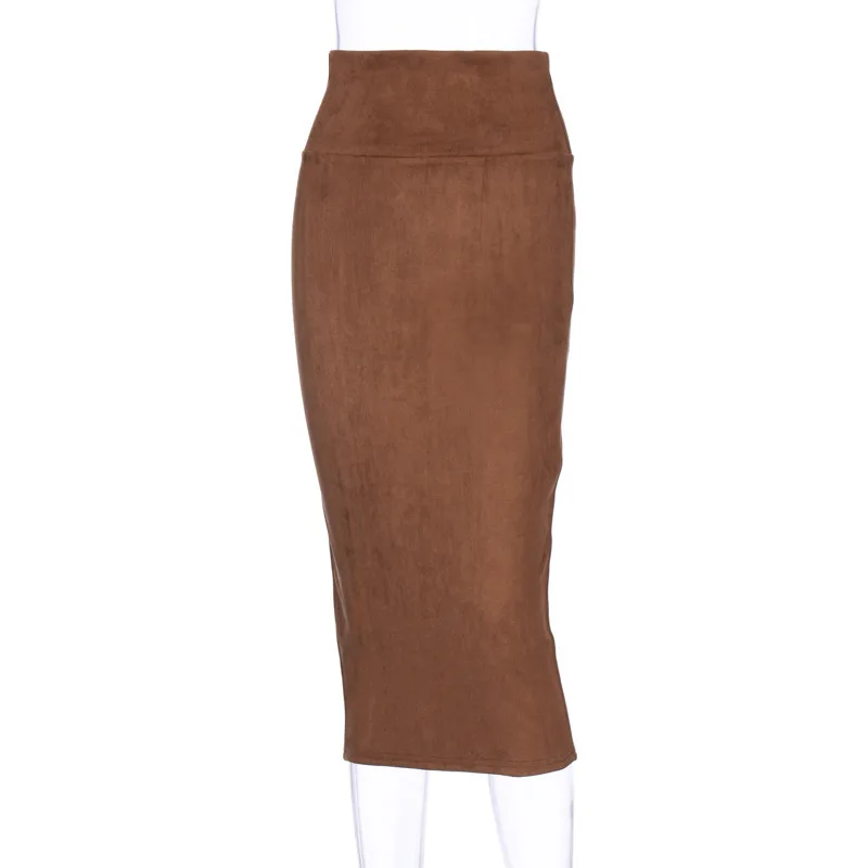 Aselnn, женские замшевые юбки-карандаш с разрезом, для женщин, Осень-зима, высокая талия, облегающие, Ретро стиль, одноцветные, стрейч-юбки, уличная одежда