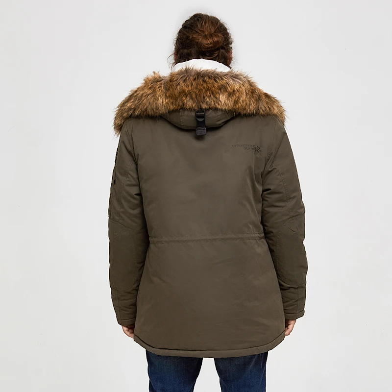 Ceny TIGER FORCE 2019 mężczyźni Parka płaszcz z podszewką męska kurtka zimowa mężczyzna grube parki wodoodporne sztuczne futro odzież wierzchnia kurtka zimowa