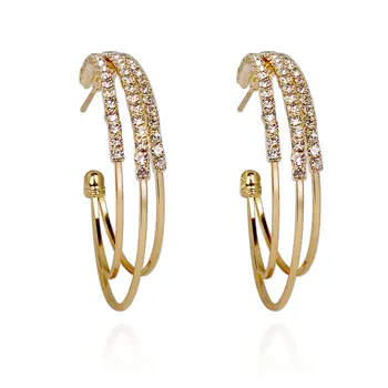 

New Fashion Iced Out Bling Bling multilayer Crystal Circle Hoop Earrings Big Circle Gold Color Loop For Women Girl Jewelry Gift
