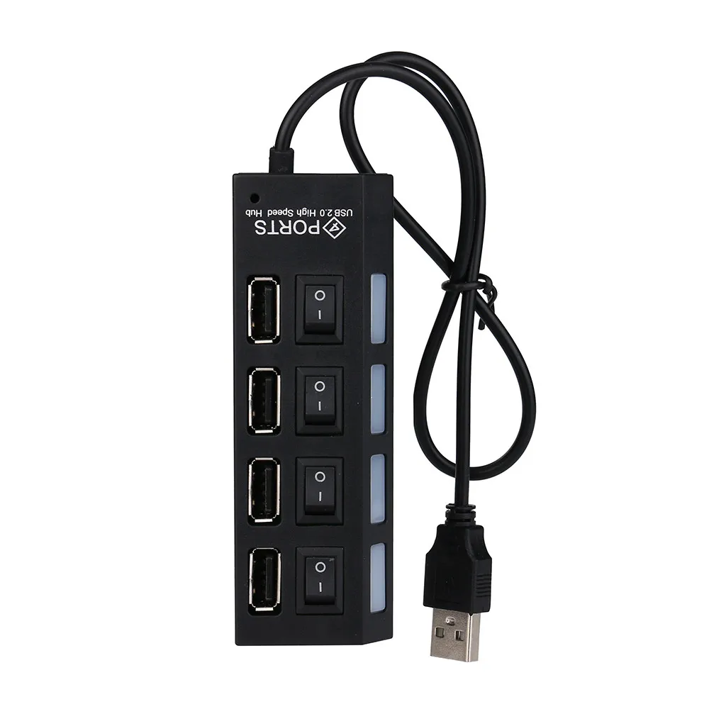 CARPRIE Hub USB 2,0 HUB Splitter USB Multi Puerto 4 expansor múltiples USB 3 Hab uso adaptador de alimentación Hub USB 2,0 con interruptor para PC