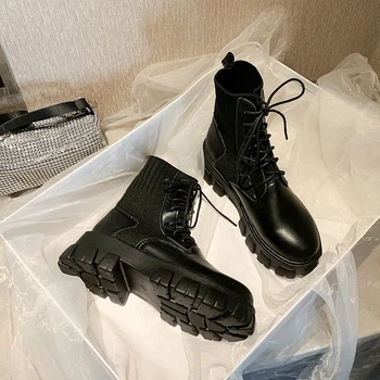 

women ankle boots Winter Russian Boots Comfort Lace-up Chelsea Sock Boots Woman Platform Booties Footwear Boots Botas Mujer