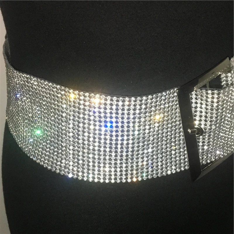 Shiny Rhinestones Waist Belt Women Diamante Wide Belts With Strong Metal Buckle Lady Cinturones Streetwear Accessories Waistband