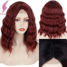

Yiyaobess Middle Part Pink Black Auburn Blonde Ombre Lace Wig Synthetic Wavy Hair Cosplay Party Wigs For Women Perruque