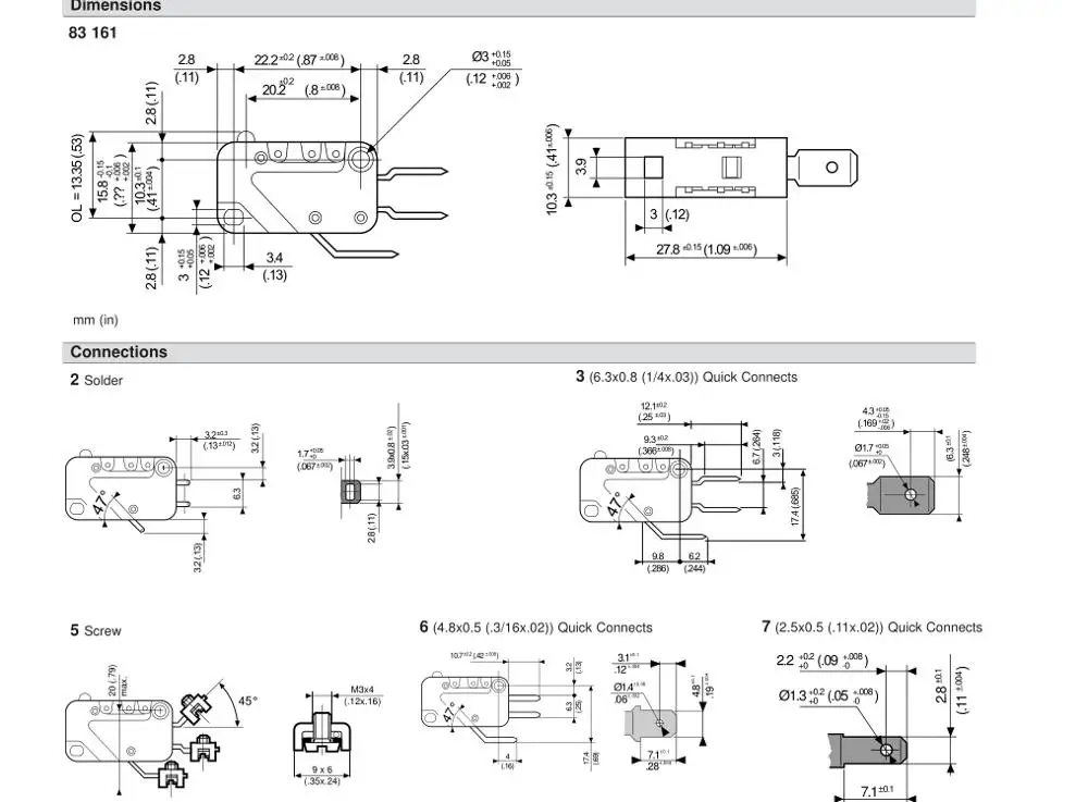 Микропереключатель U83161.3 10A250VAC 3pin