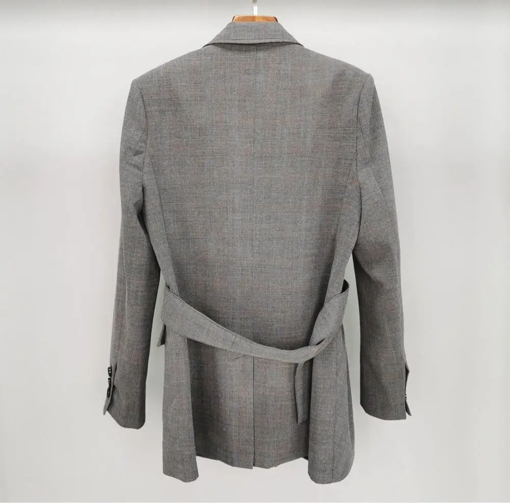 Высокое качество 2019FW женский шерстяной клетчатый Блейзер Женская куртка, пальто с ремнями женская одежда верхняя одежда ddxgz2 8,23