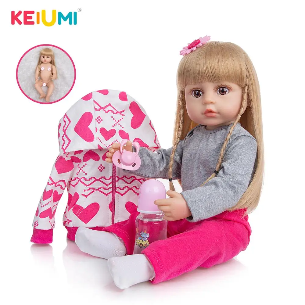 Keiumi Boneca Bebê Reborn 57cm Original Loira Corpo Silicone Banho