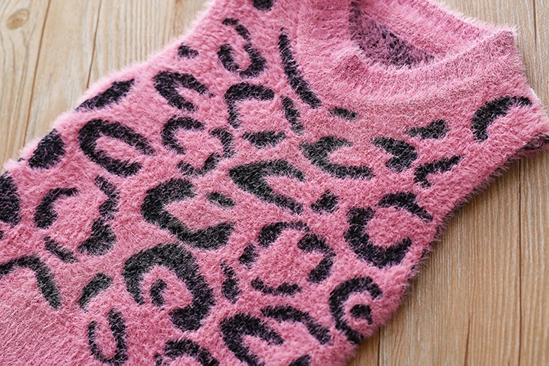 Baby Boys Girls Leopard Sweaters Sleeveless Pullovers Imitation Velvet Vest Autumn Winter Outwear 12M-4Y Pink Blue GW118
