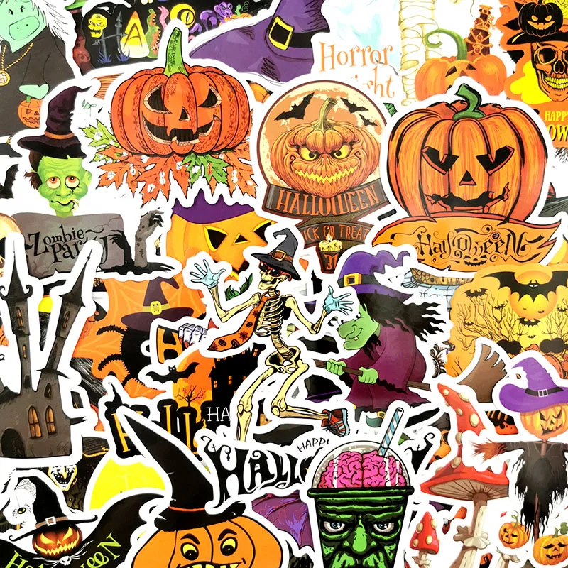 50 Pcs/set All Saints' Day Waterproof Pvc Halloween Stickers Doodle Sticker For Skateboard Car Refrigerator Laptop Stickers