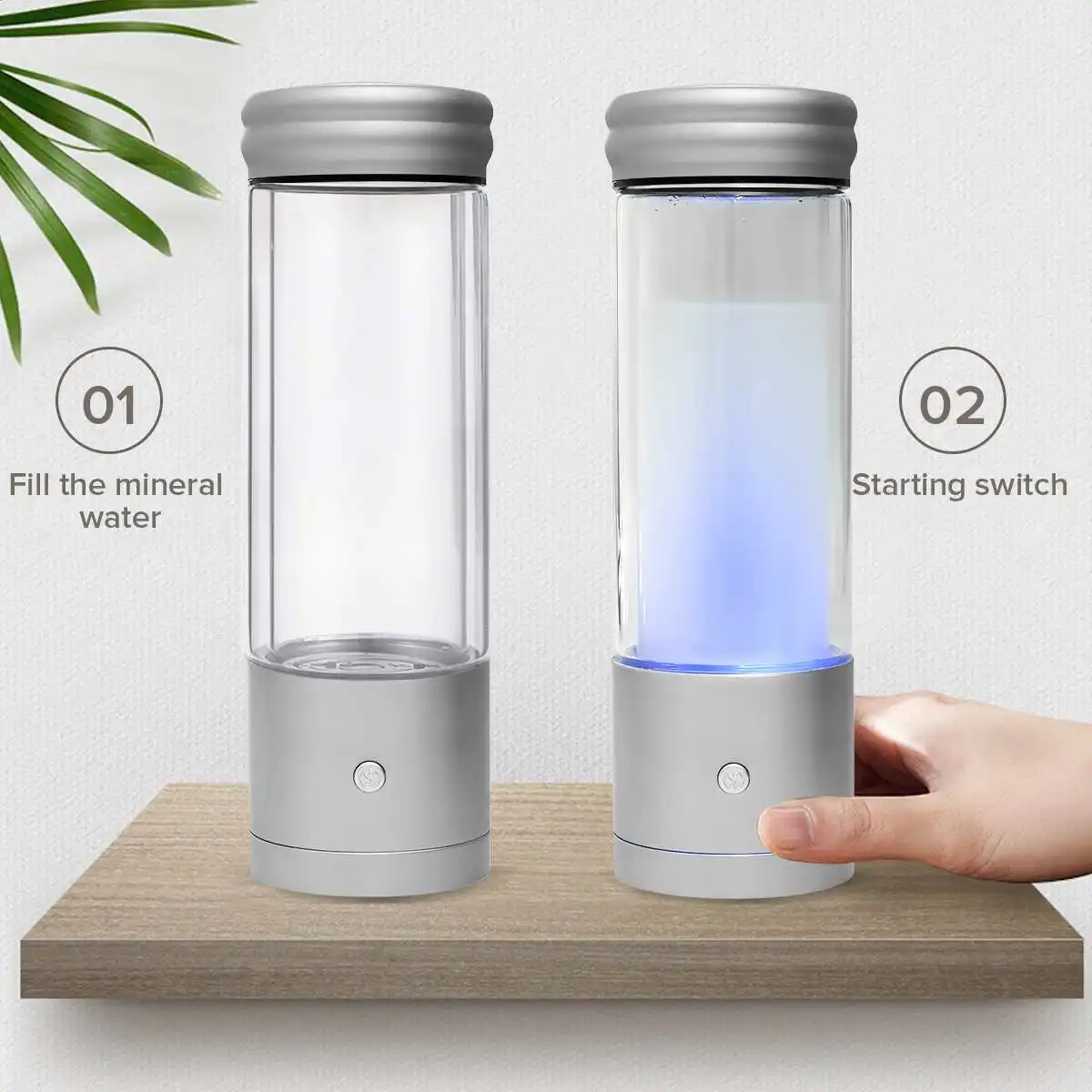 

AUGIENB 350ml H2 Rich Hydrogen Water Bottle Alkaline Ionizer Generator Healthy Anti-Aging USB Rechargeable RGB LED Light Gift