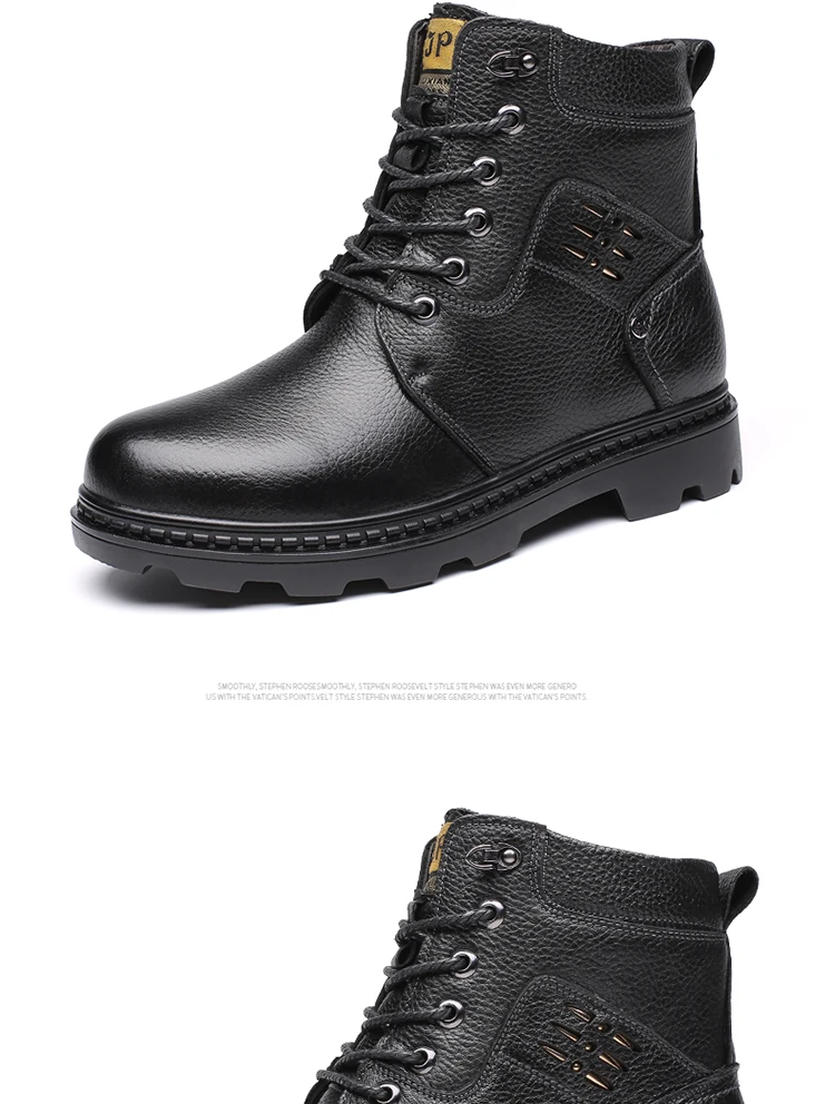 OSCO/ мужские ботинки зимние черные ботинки в Военном Стиле Мужская обувь Высококачественная обувь из натуральной кожи на шнуровке с круглым носком; размеры 38-44