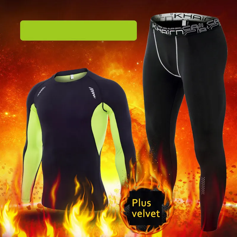 2 шт. термо рубашка+ термобрюки Slim Fit круглый вырез Мужское нижнее белье Спорт термальная футболка с длинным рукавом быстрый сухой сжатый нижнее белье - Цвет: 23