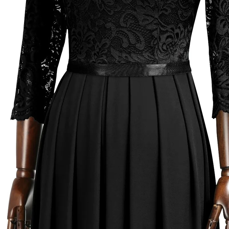 BEFORW 2020 Vintage Sexy Lace Women Party Long Dress Elegant Embroidered Hollow Out Chiffon Maxi Dresses Lady Chic Dress