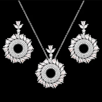 

Zlxgirl fashion women's gold cubic zircon Pendant with Earrings anniversary Jewelry set nice Christmas couple necklace earrings