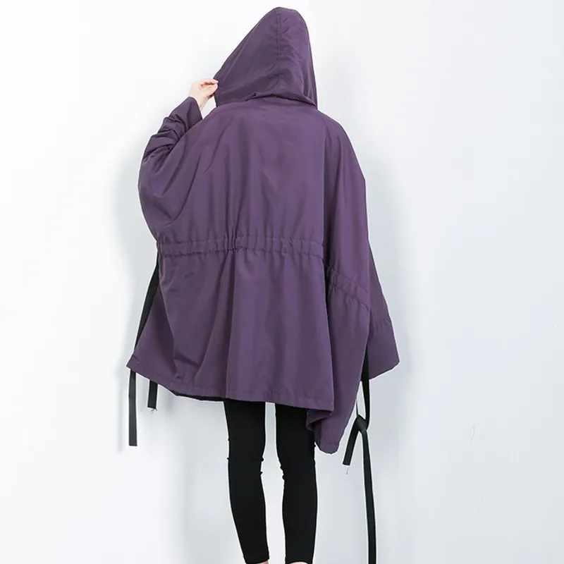 

BF Punk Style Bat Sleeve Coat Female Winter Hooded Windbreaker Hip Hop Cardigan Women Trench Coat Belt Loose Outerwear New Trend