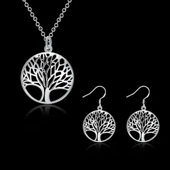 

CL-80 Tree Necklace earrings set S925 stamp Silver color Tree Of Life Pendant Necklace and earrings Christmas Gifts jewelry set