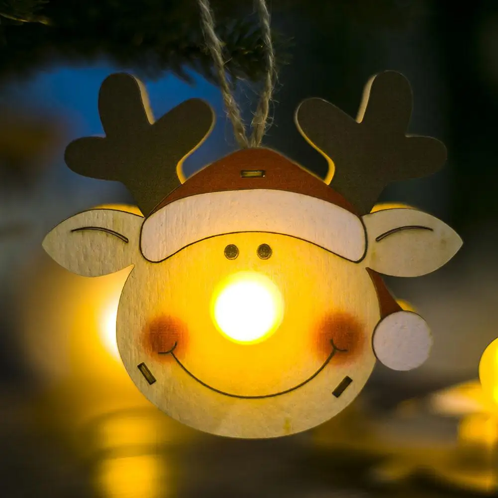 Wooden Christmas Series Hanging Pendant with Luminous LED Nose for Xmas Decoration Christmas Ornaments