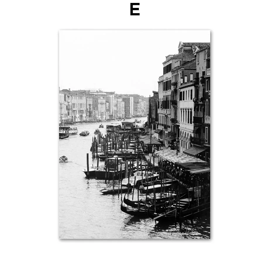 E Paris Venice Window Guitar Moon Wall Art Canvas Painting Black White Nordic Posters And Prints Wall Pictures For Living Room Bar - Цвет: E