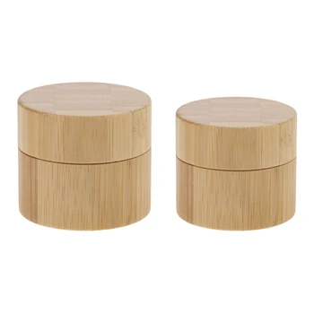 

2 Pieces 30g 50g Premium Bamboo Wood Plastic Cream Empty Lip Balm Tin Pot Boxes Storage Cases with Screw Lids