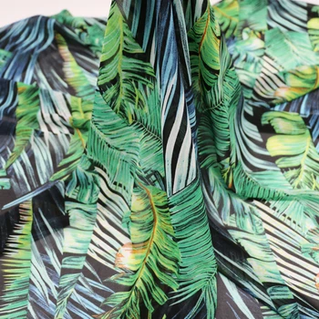 

Large Plants Leafs Print Chiffon Material Fabric Green