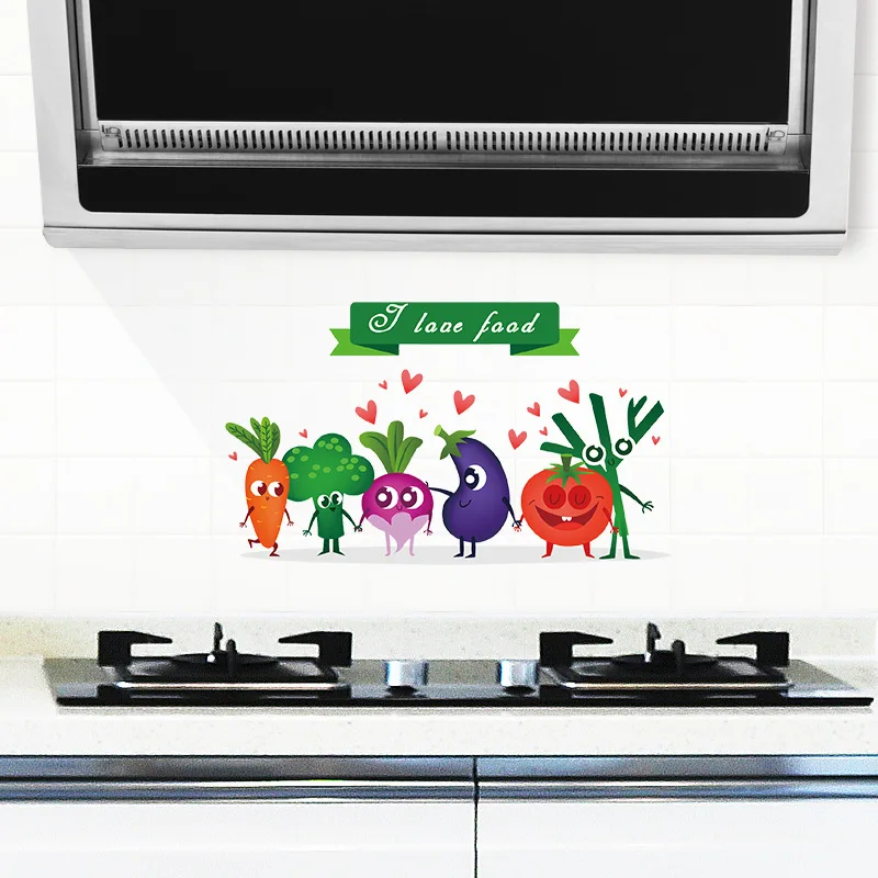 Fruit vegetable Самоклеющиеся наклейки для кухни с высокой температурой, алюминиевая фольга для кухни, наклейки StoveCabinet, маслостойкие, водонепроницаемые, домашний декор - Цвет: Fruit vegetable
