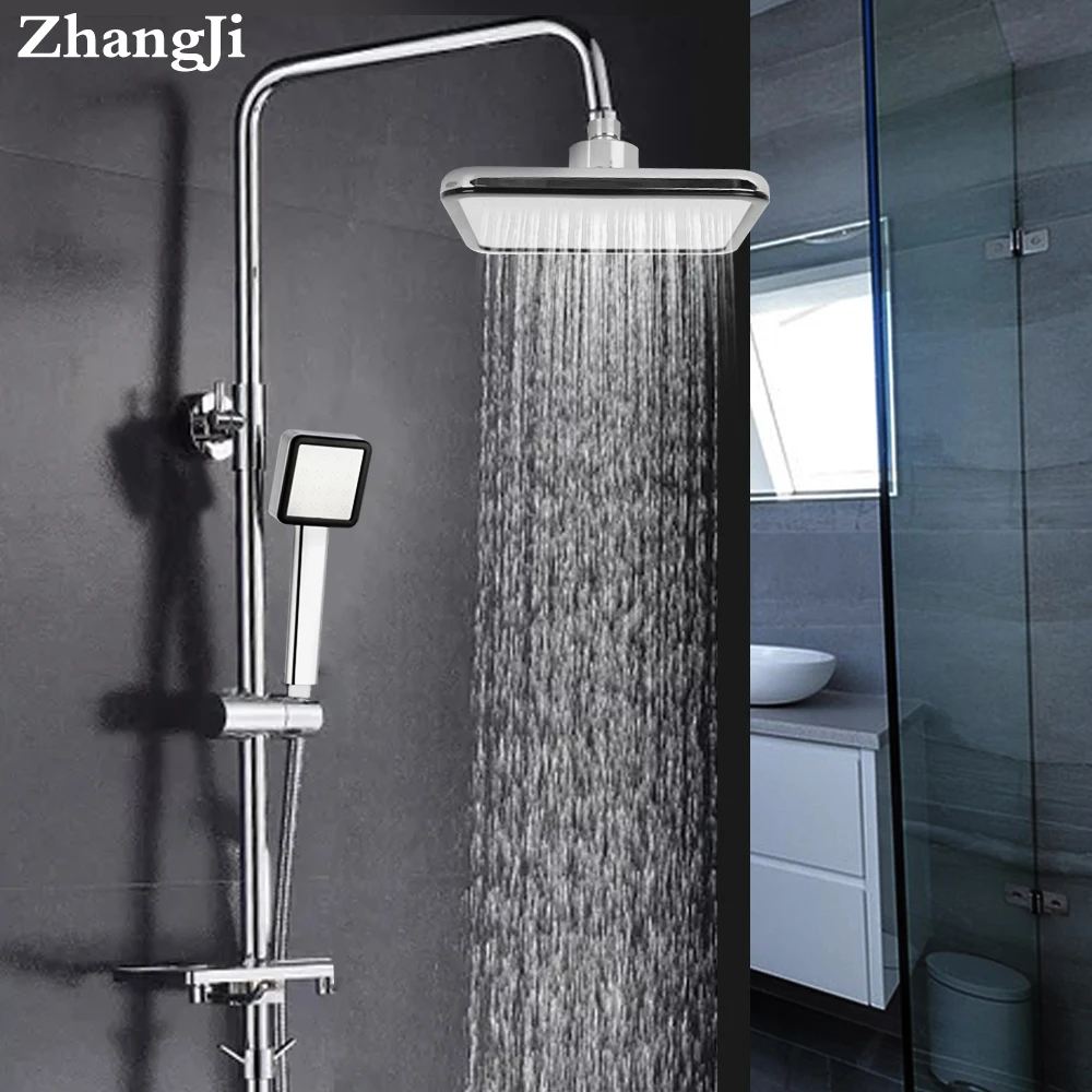ZhangJi квадратный 8 ''Топ спрей и с функцией экономии воды под высоким давлением насадка для душа ручной душ Лейка ABS хром дождевой спрей набор