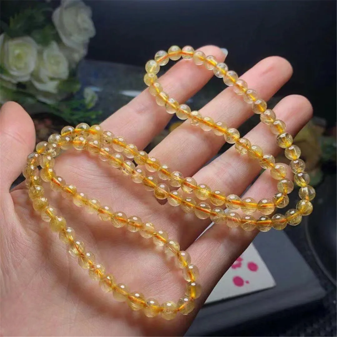 

5mm Natural Gold Rutilated Quartz Bracelet For Women Lady Men Gift Wealth Healing Crystal Beads Gemstone Strands Jewelry AAAAA
