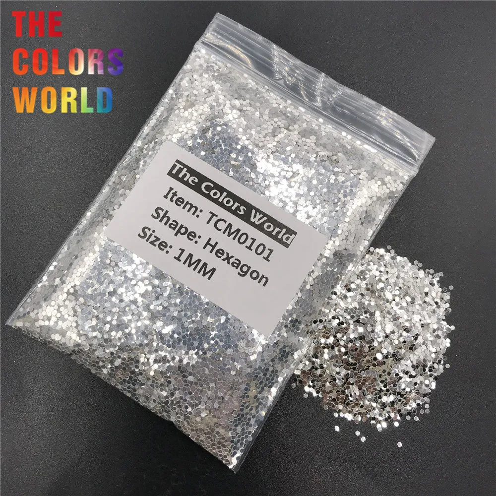 Billig TCM0101 Sterling Silber Farbe Metallic Glanz Hexagon Form Nagel Glitter Nail art Dekoration Make Up Körper Glitter Handarbeit DIY