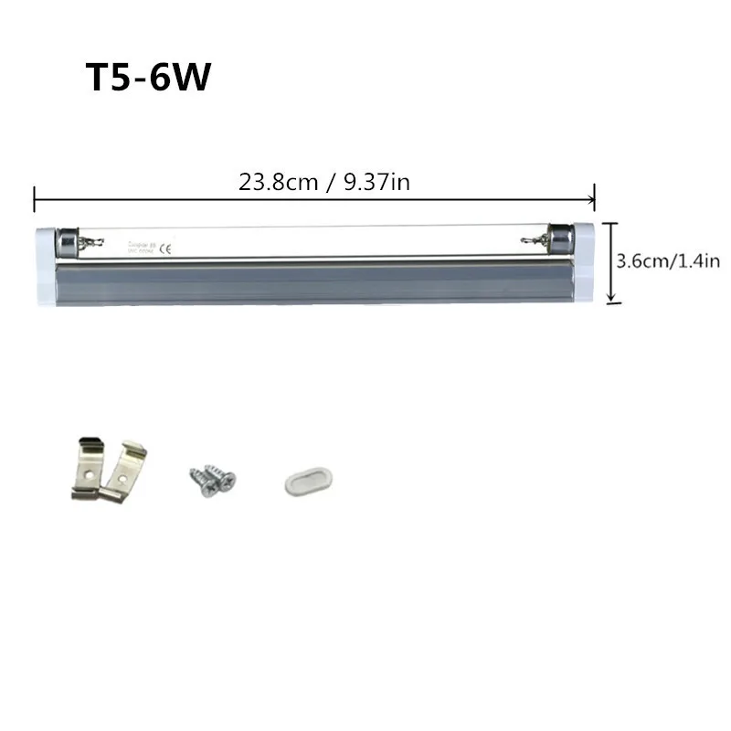 6w with fixture T5 линейный бактерицидный кварцевый UVC светильник для стерилизации озона дезинфекция ультрафиолетовая трубка лампа для удаления пыли клещей 4 Вт 6 Вт 8 Вт - Мощность в ваттах: 6w with fixture